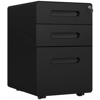 Mobile File Cabinet with 3 Drawers, Lockable Office Cabinet with Hanging File Drawer, Storage, Steel, 39 x 48 x 59 cm Black