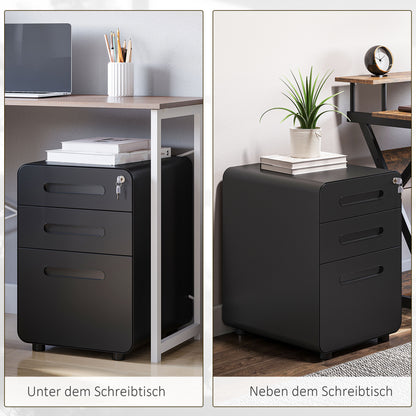 Mobile File Cabinet with 3 Drawers, Lockable Office Cabinet with Hanging File Drawer, Storage, Steel, 39 x 48 x 59 cm Black