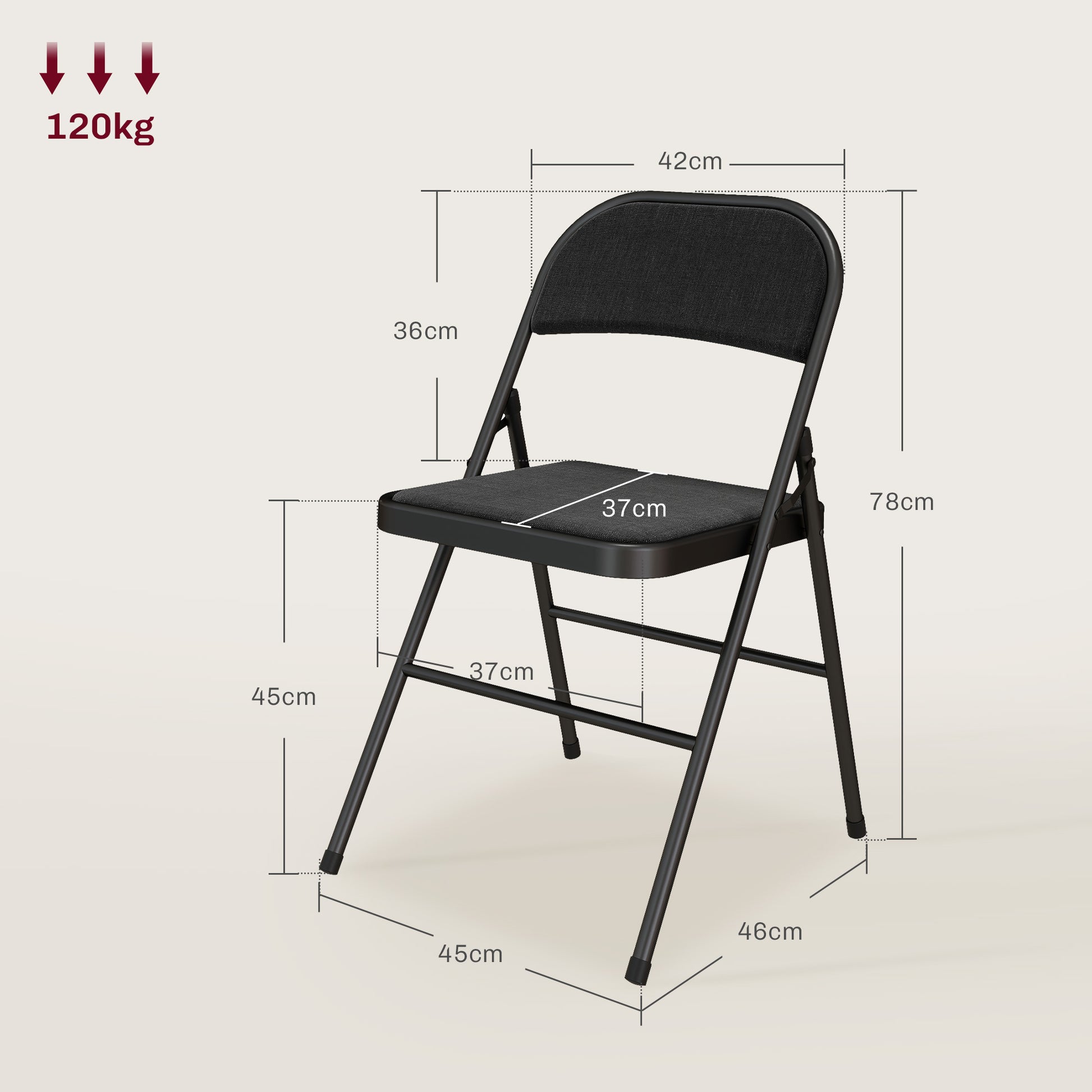 Set of 4 Folding Chairs, Portable Office Chairs with Cushions, Linen Look, Steel Legs, Foldable Chair for Office Reception Waiting Room, Black