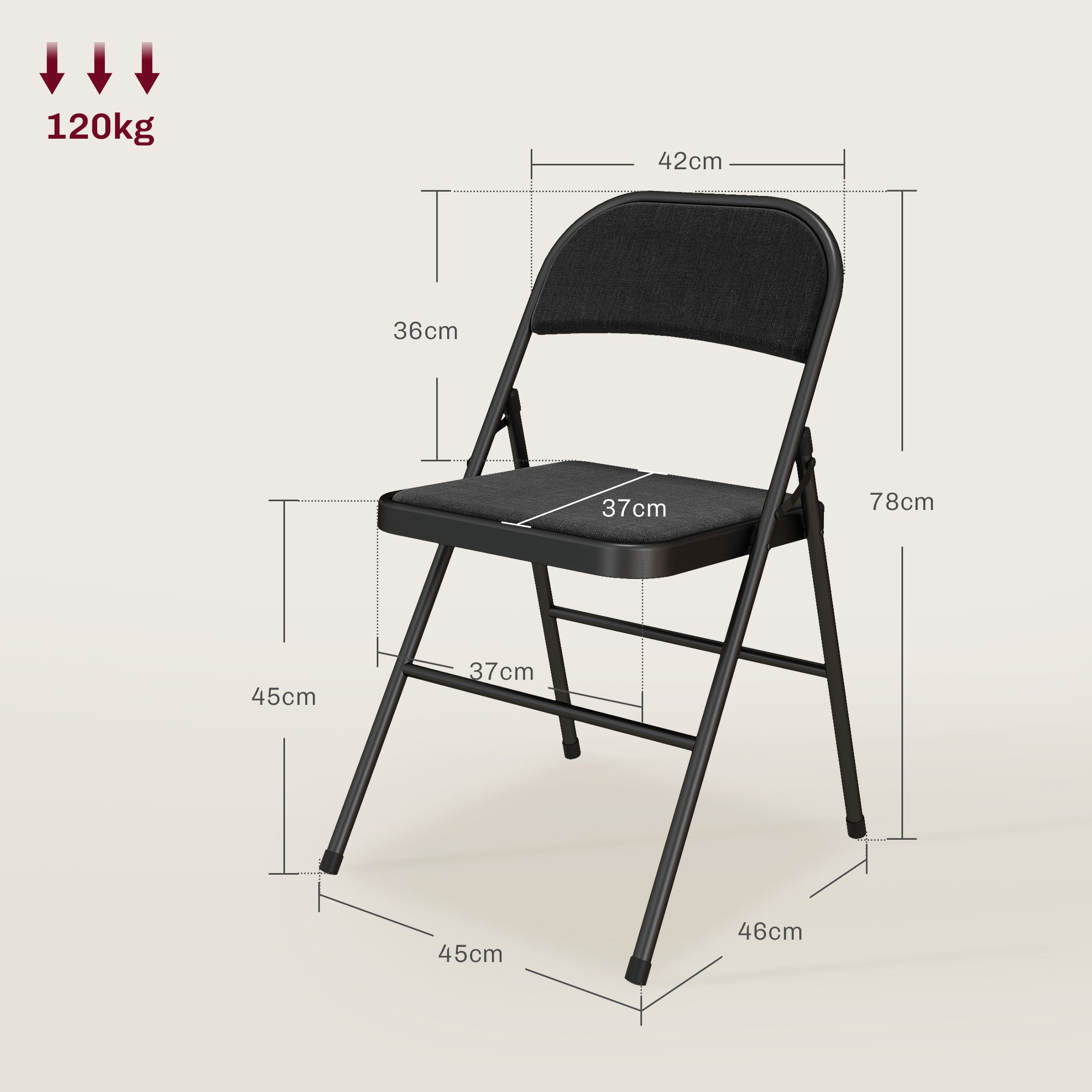 Set of 4 Folding Chairs, Portable Office Chairs with Cushions, Linen Look, Steel Legs, Foldable Chair for Office Reception Waiting Room, Black