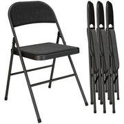 Set of 4 Folding Chairs, Portable Office Chairs with Cushions, Linen Look, Steel Legs, Foldable Chair for Office Reception Waiting Room, Black