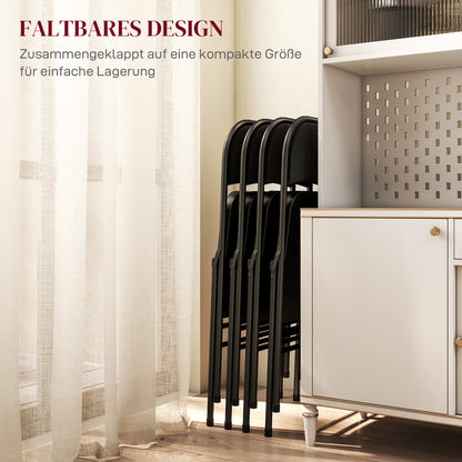 Set of 4 Folding Chairs, Portable Office Chairs with Cushions, Linen Look, Steel Legs, Foldable Chair for Office Reception Waiting Room, Black