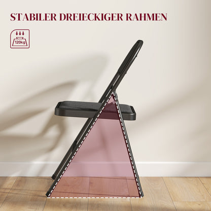 Set of 4 Folding Chairs, Portable Office Chairs with Cushions, Linen Look, Steel Legs, Foldable Chair for Office Reception Waiting Room, Black