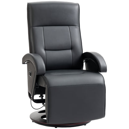 Reclining Armchair Swivel TV Chair with Recline Function, Recliner TV Chair with Adjustable Backrest, Footrest, Lounge Chair for Living Room, Faux Leather, Black