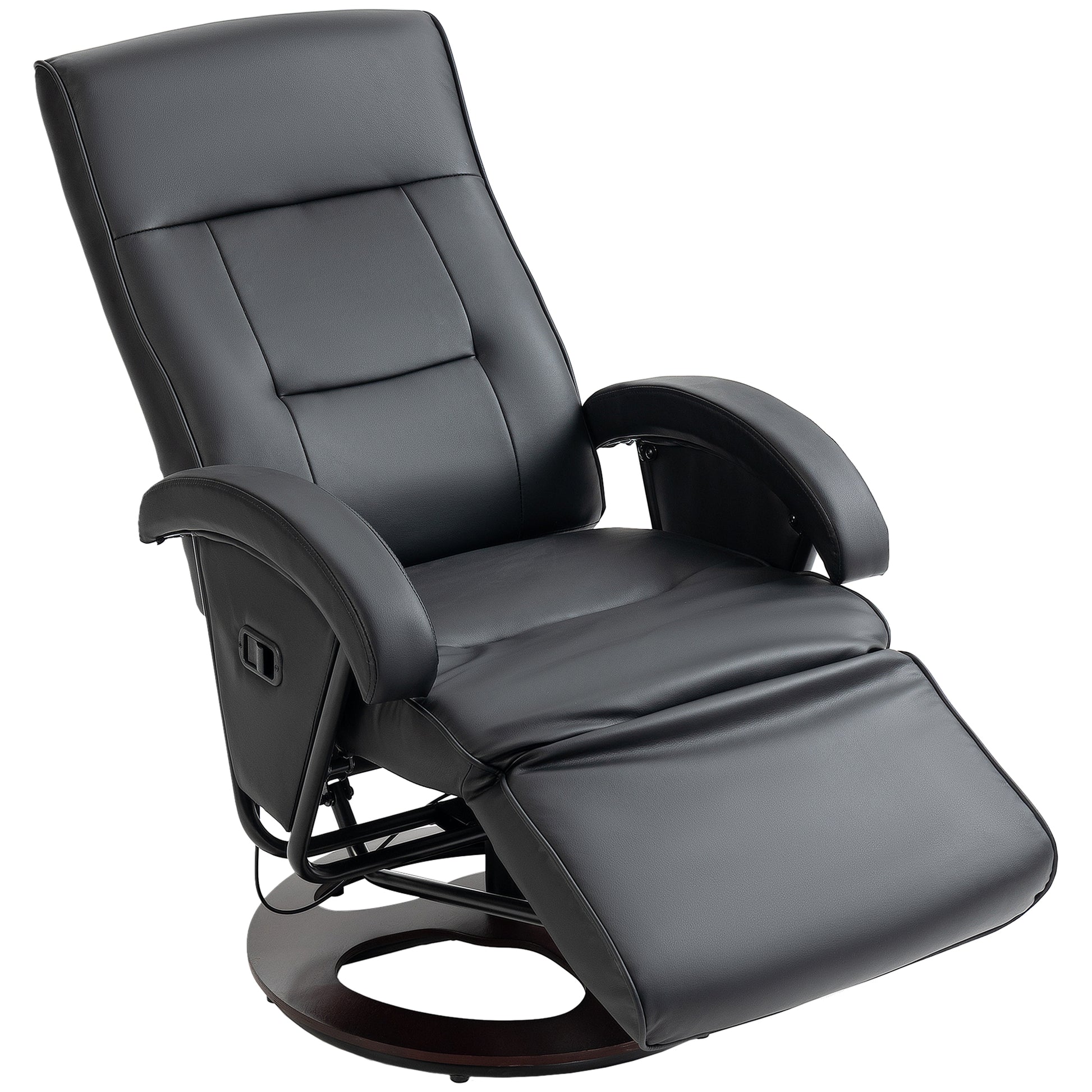 Reclining Armchair Swivel TV Chair with Recline Function, Recliner TV Chair with Adjustable Backrest, Footrest, Lounge Chair for Living Room, Faux Leather, Black