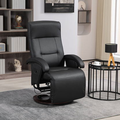 Reclining Armchair Swivel TV Chair with Recline Function, Recliner TV Chair with Adjustable Backrest, Footrest, Lounge Chair for Living Room, Faux Leather, Black