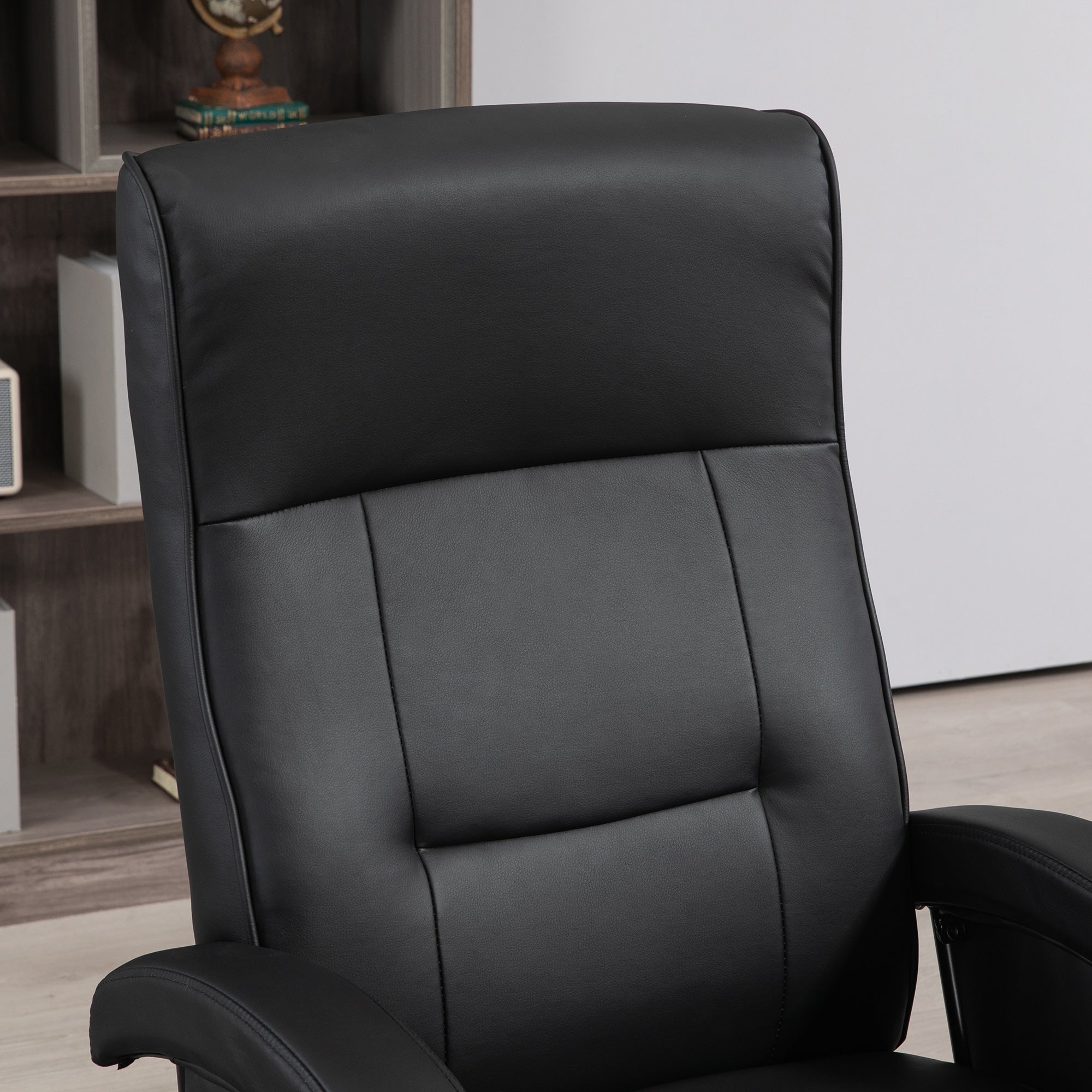 Reclining Armchair Swivel TV Chair with Recline Function, Recliner TV Chair with Adjustable Backrest, Footrest, Lounge Chair for Living Room, Faux Leather, Black