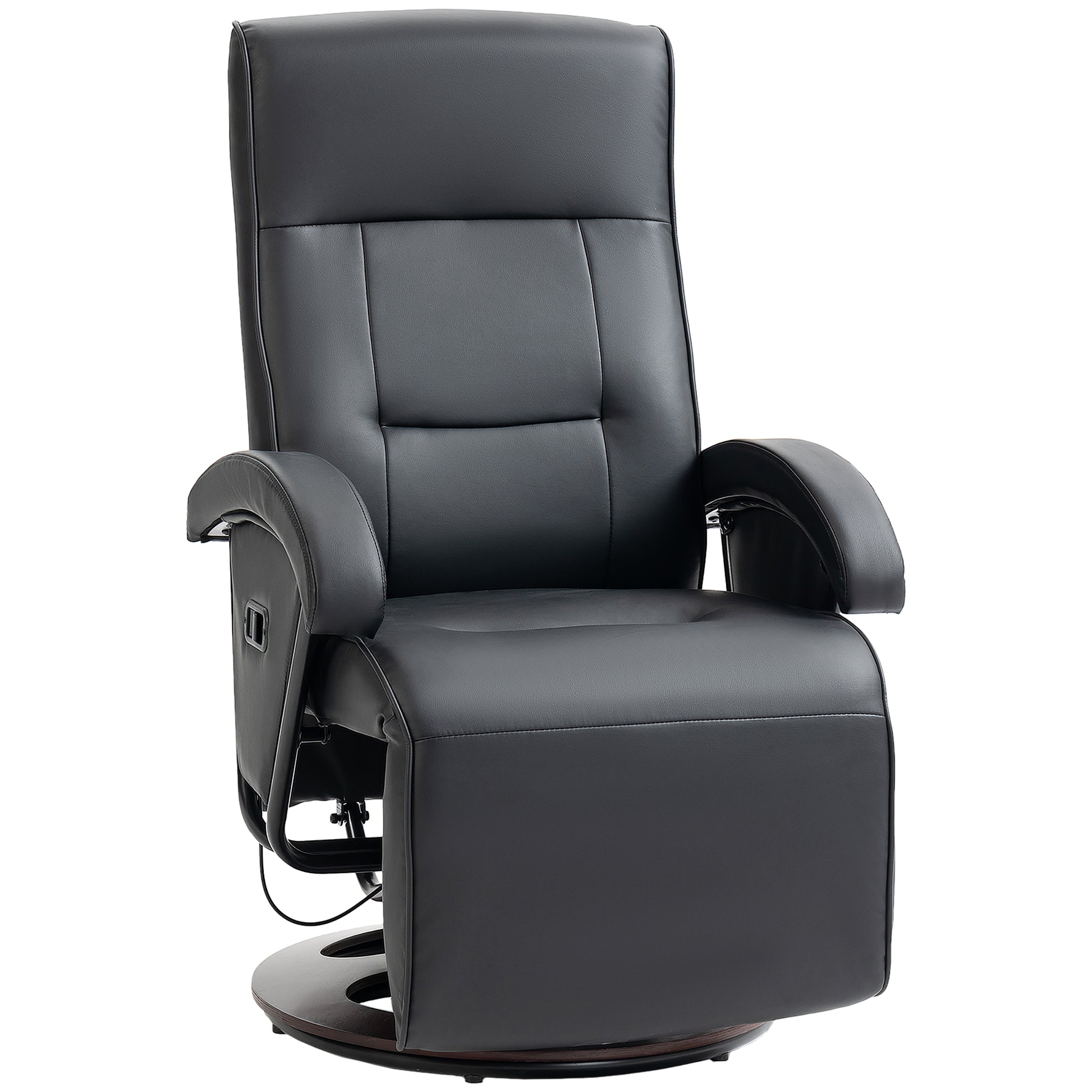 Reclining Armchair Swivel TV Chair with Recline Function, Recliner TV Chair with Adjustable Backrest, Footrest, Lounge Chair for Living Room, Faux Leather, Black