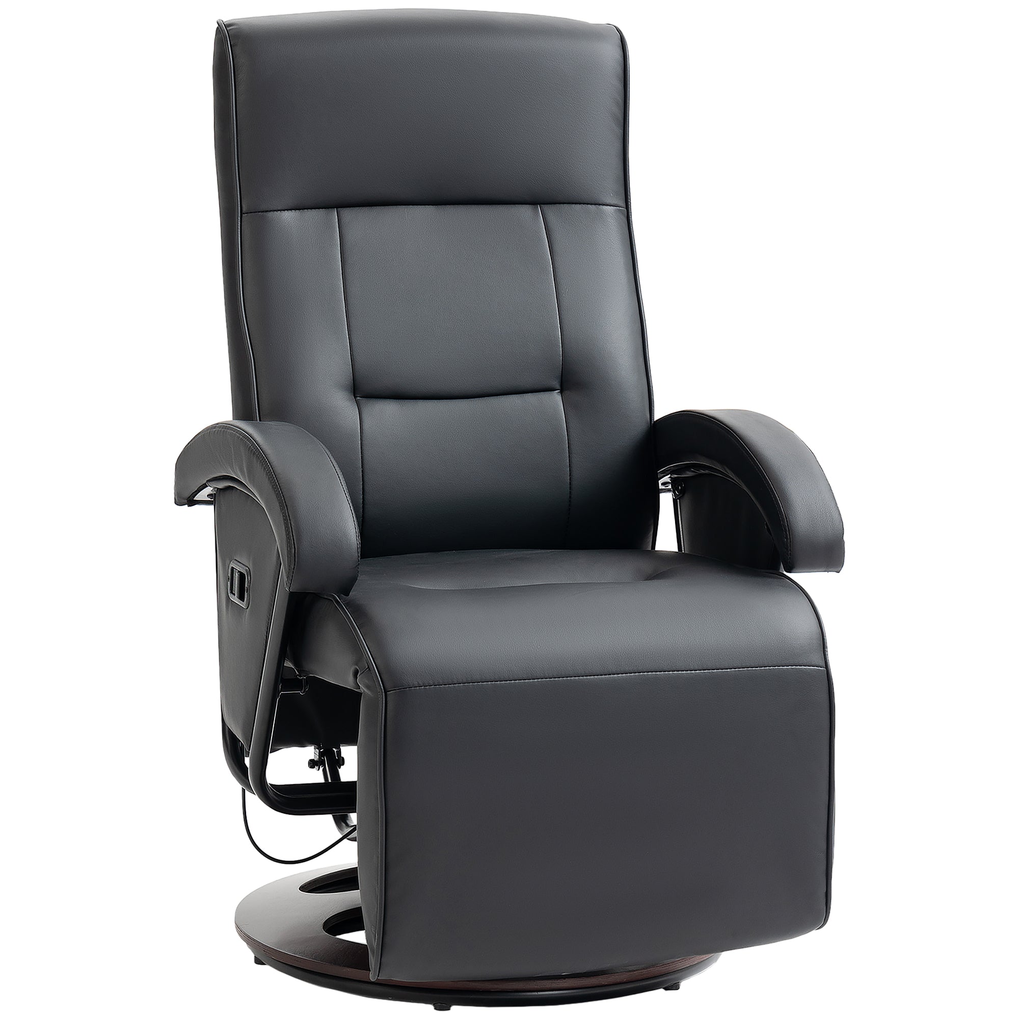 Reclining Armchair Swivel TV Chair with Recline Function, Recliner TV Chair with Adjustable Backrest, Footrest, Lounge Chair for Living Room, Faux Leather, Black