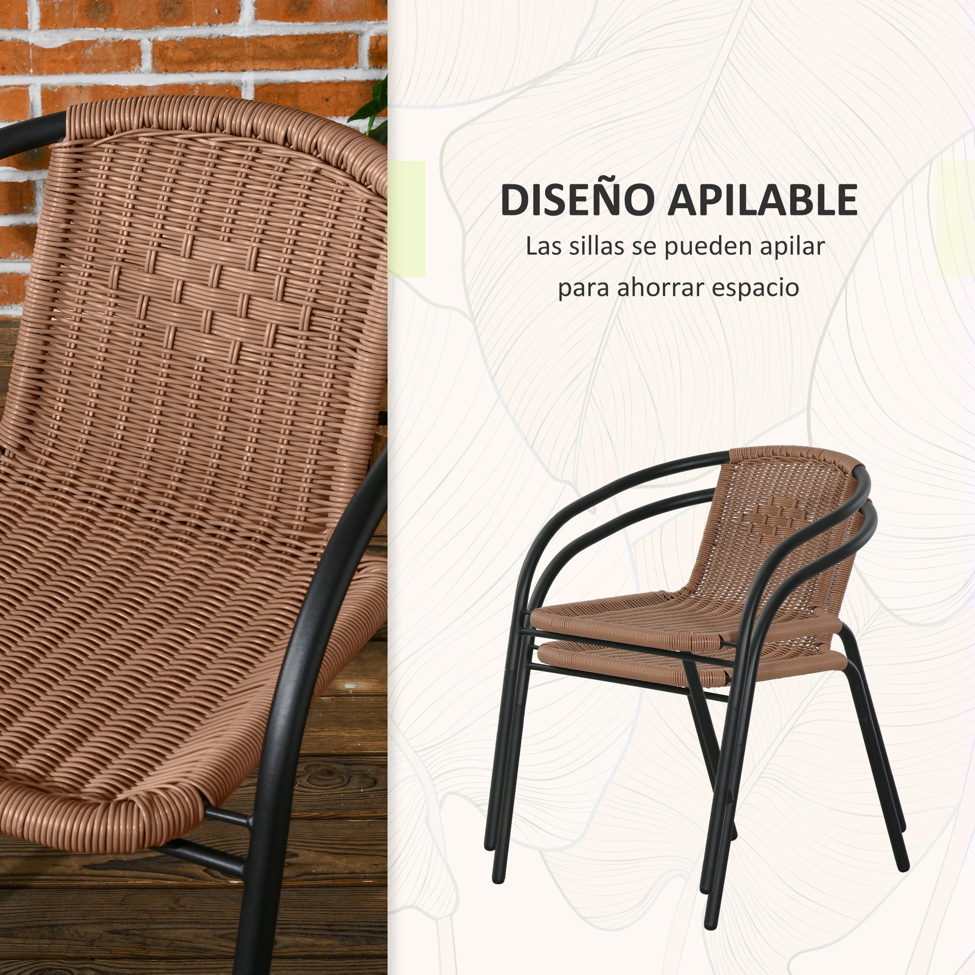 3-Piece Garden Furniture Set with 2 Stackable Chairs and 1 Round Center Table for Terrace Lawn Balcony Brown