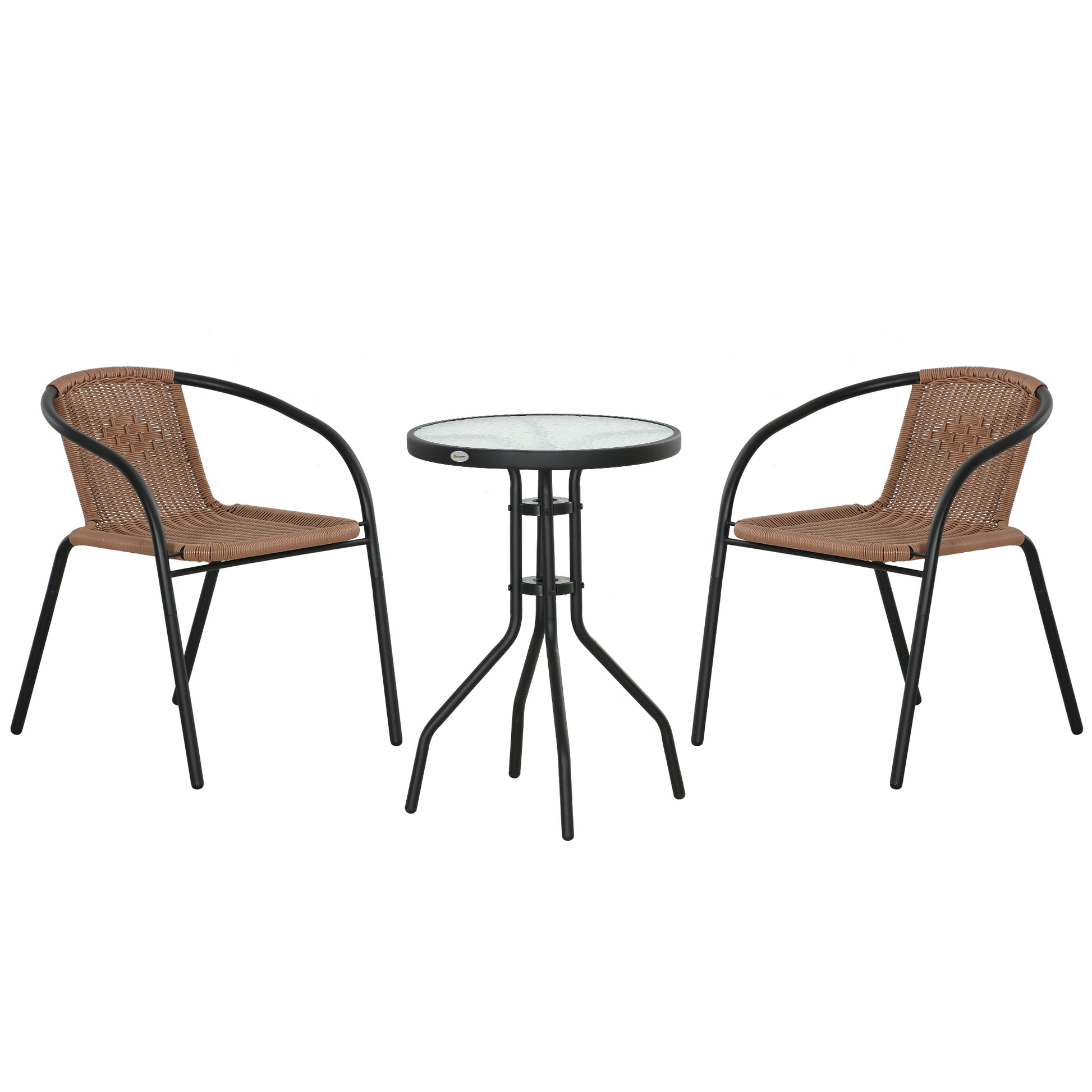 3-Piece Garden Furniture Set with 2 Stackable Chairs and 1 Round Center Table for Terrace Lawn Balcony Brown