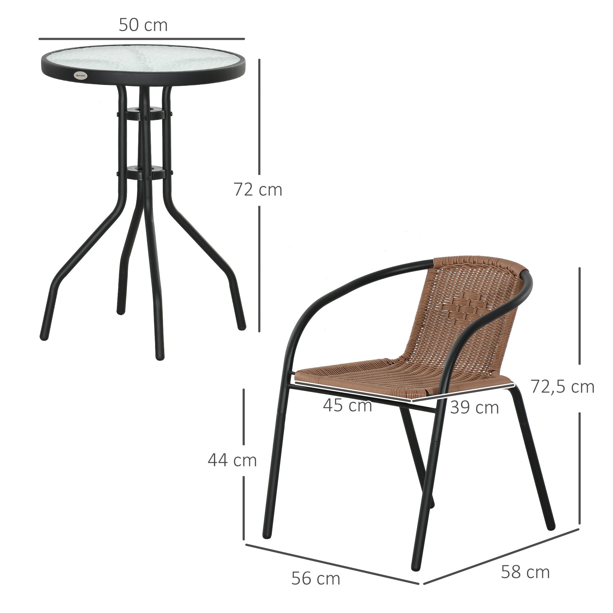 3-Piece Garden Furniture Set with 2 Stackable Chairs and 1 Round Center Table for Terrace Lawn Balcony Brown