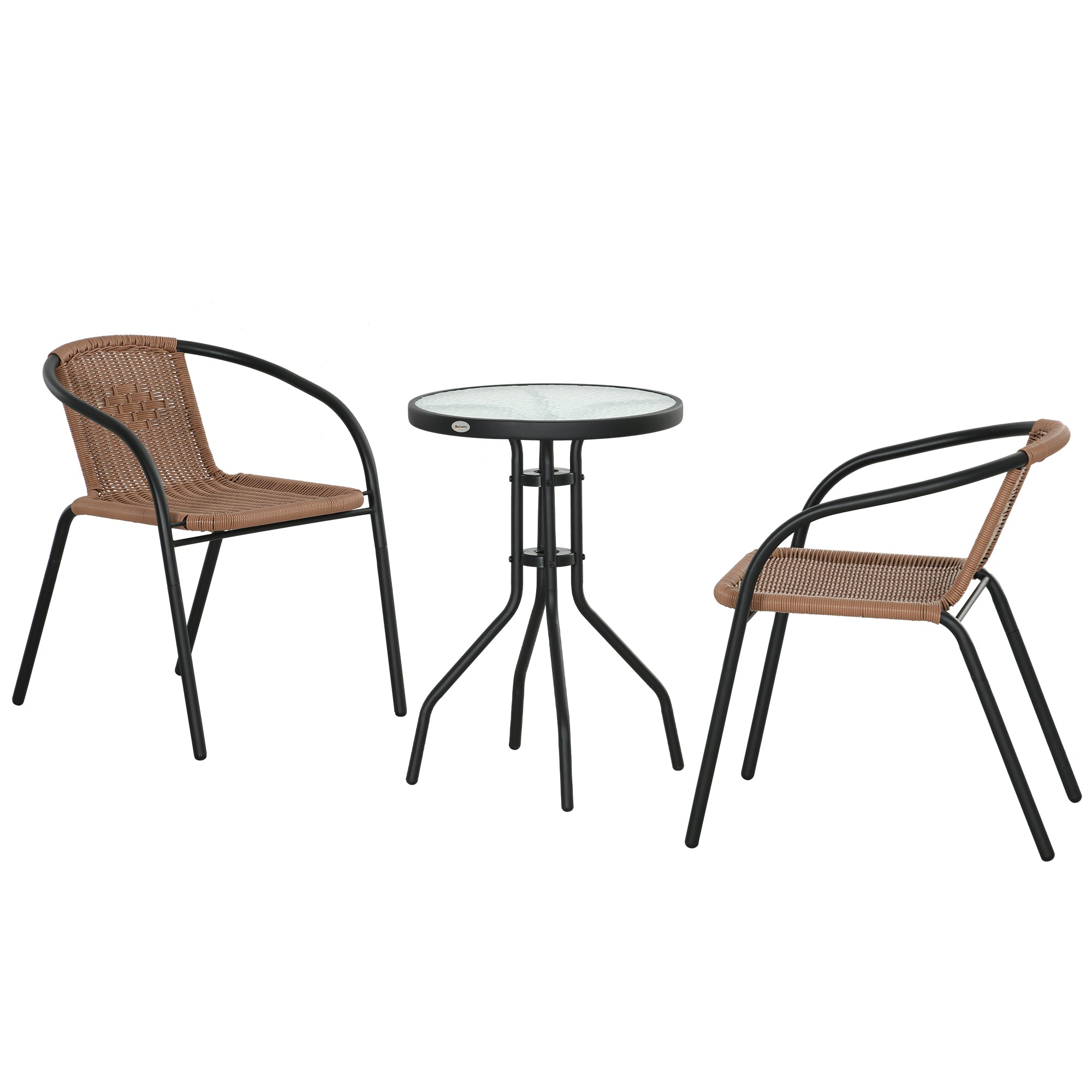3-Piece Garden Furniture Set with 2 Stackable Chairs and 1 Round Center Table for Terrace Lawn Balcony Brown