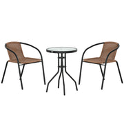 3-Piece Garden Furniture Set with 2 Stackable Chairs and 1 Round Center Table for Terrace Lawn Balcony Brown