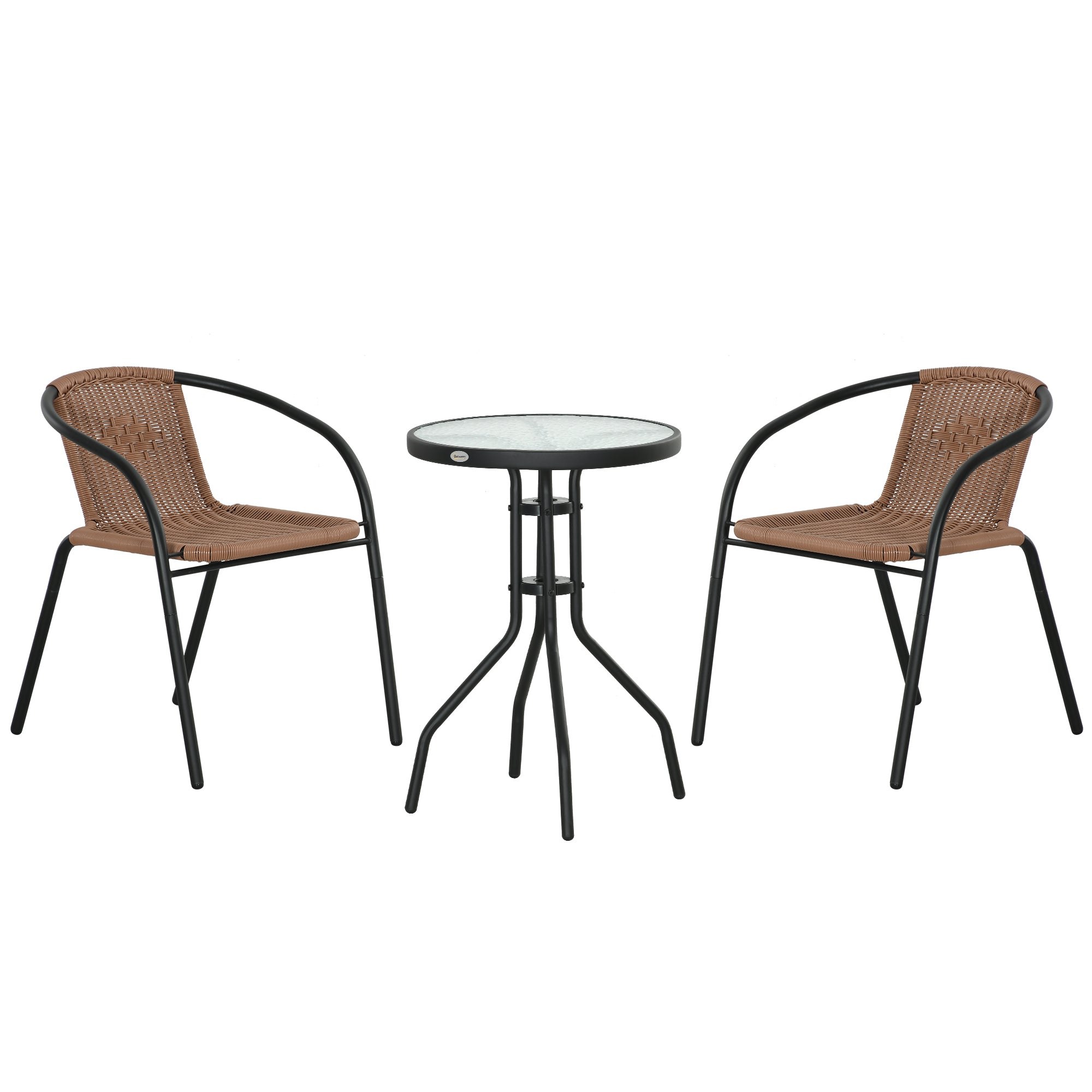 3-Piece Garden Furniture Set with 2 Stackable Chairs and 1 Round Center Table for Terrace Lawn Balcony Brown