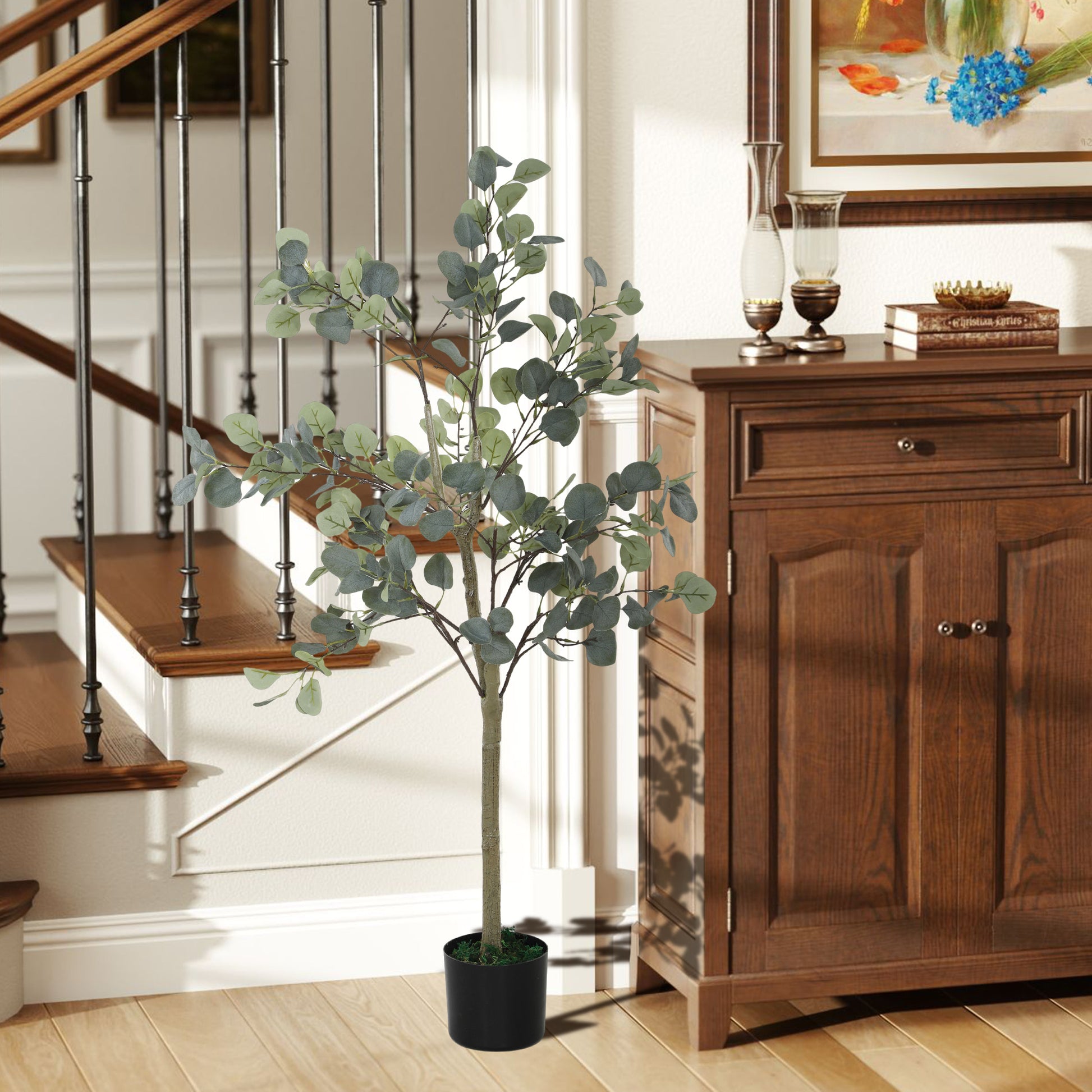 Large Decorative Artificial Plant 120 cm Artificial Eucalyptus Plant with Pot and Leaves for Indoor Green