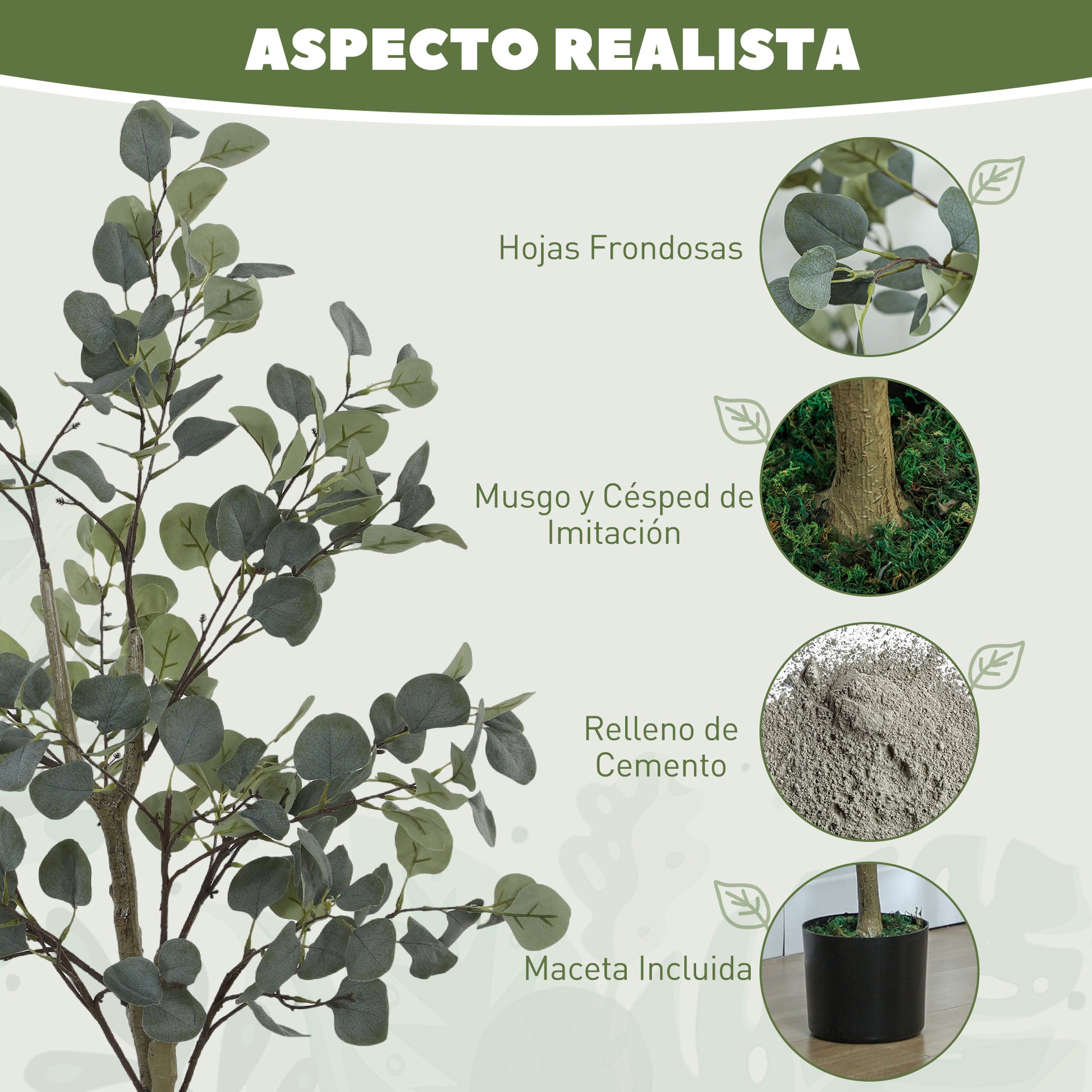 Large Decorative Artificial Plant 120 cm Artificial Eucalyptus Plant with Pot and Leaves for Indoor Green