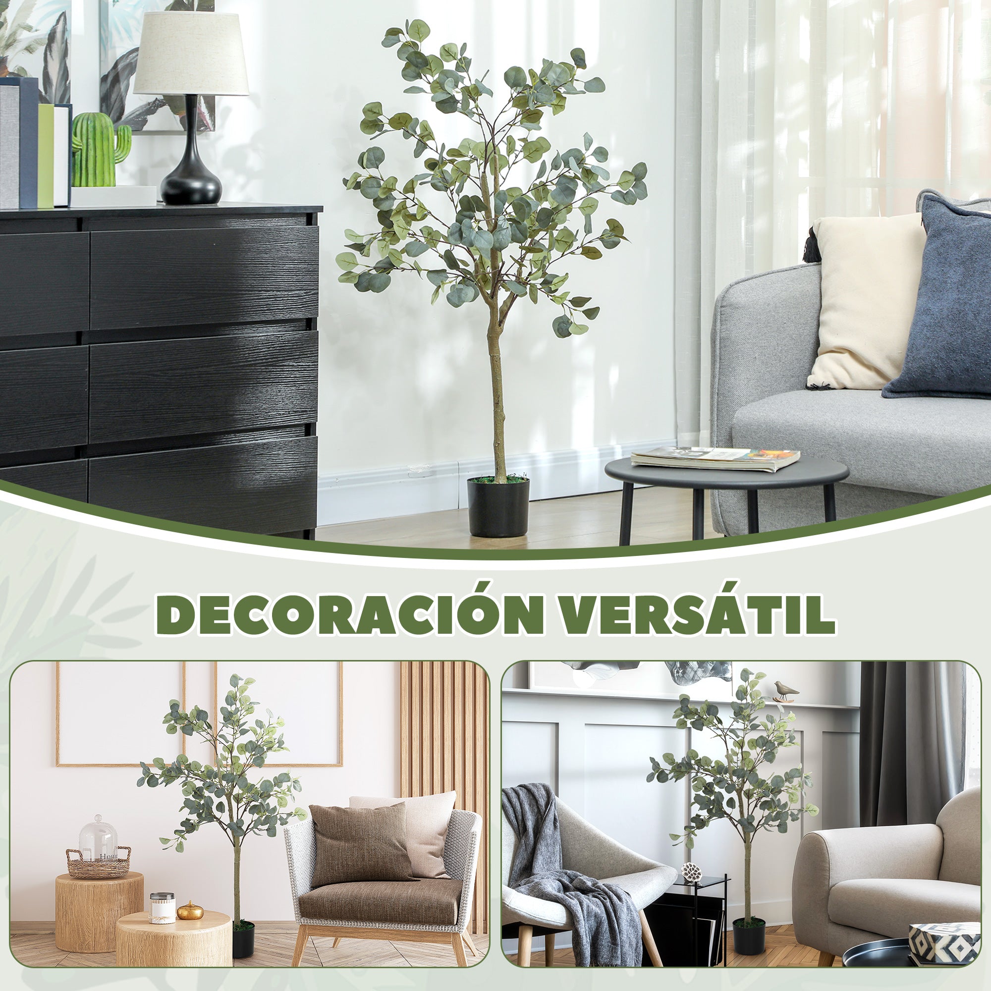 Large Decorative Artificial Plant 120 cm Artificial Eucalyptus Plant with Pot and Leaves for Indoor Green