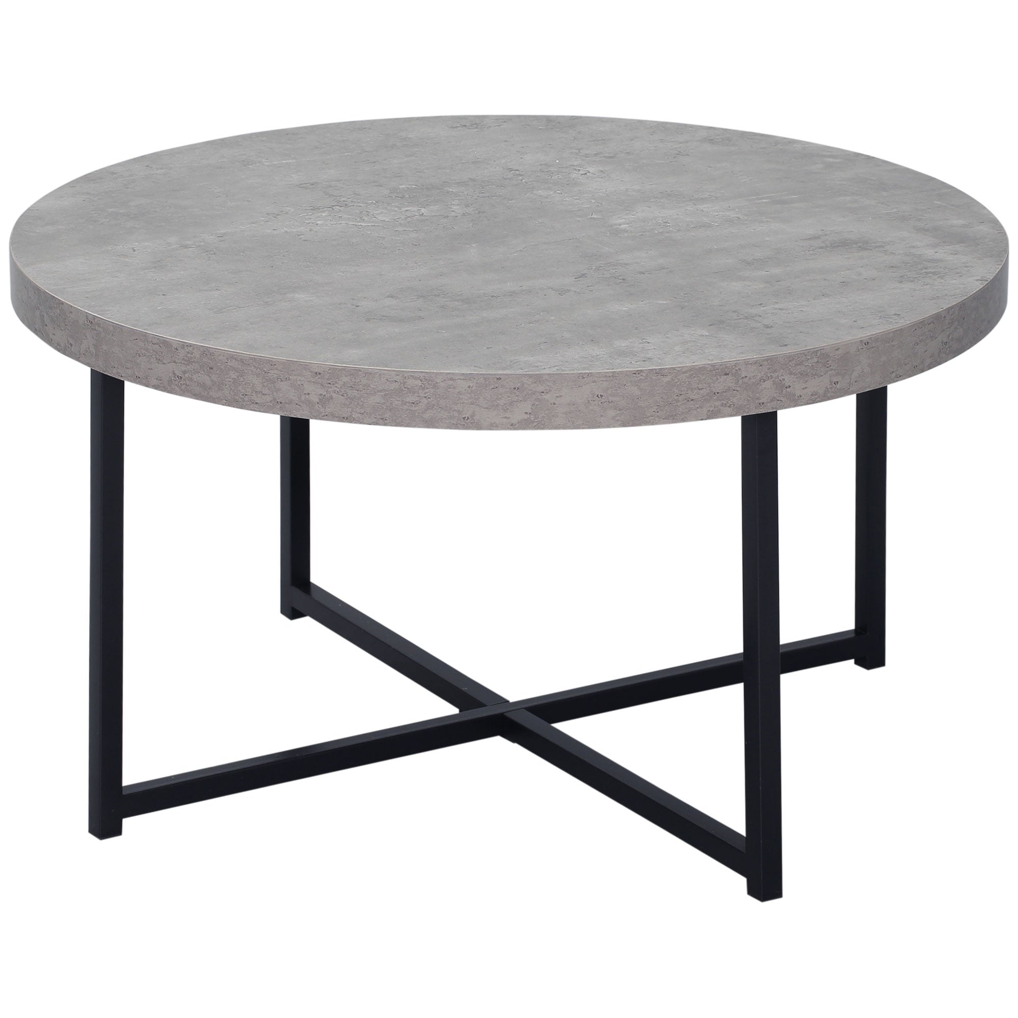Round Coffee Table with Waxed Concrete Effect Wood and Metal - Ø 80 x 45 cm - crossed legs
