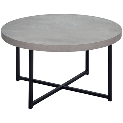 Round Coffee Table with Waxed Concrete Effect Wood and Metal - Ø 80 x 45 cm - crossed legs