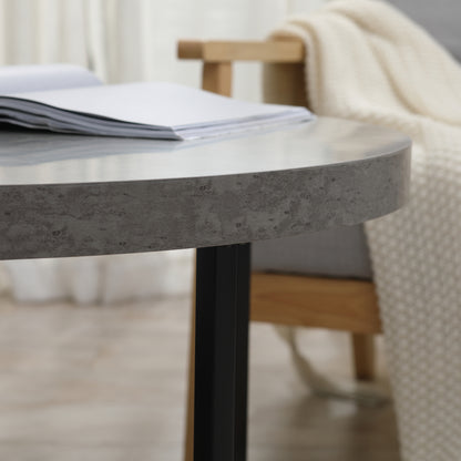 Round Coffee Table with Waxed Concrete Effect Wood and Metal - Ø 80 x 45 cm - crossed legs