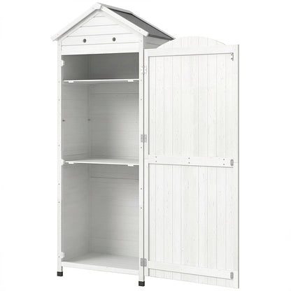 Tall Pine Garden Storage Cabinet with Adjustable Shelves, Magnetic Door & Galvanized Roof, 85 x 58 x 213 cm (33.5 x 22.8 x 84 in) — White