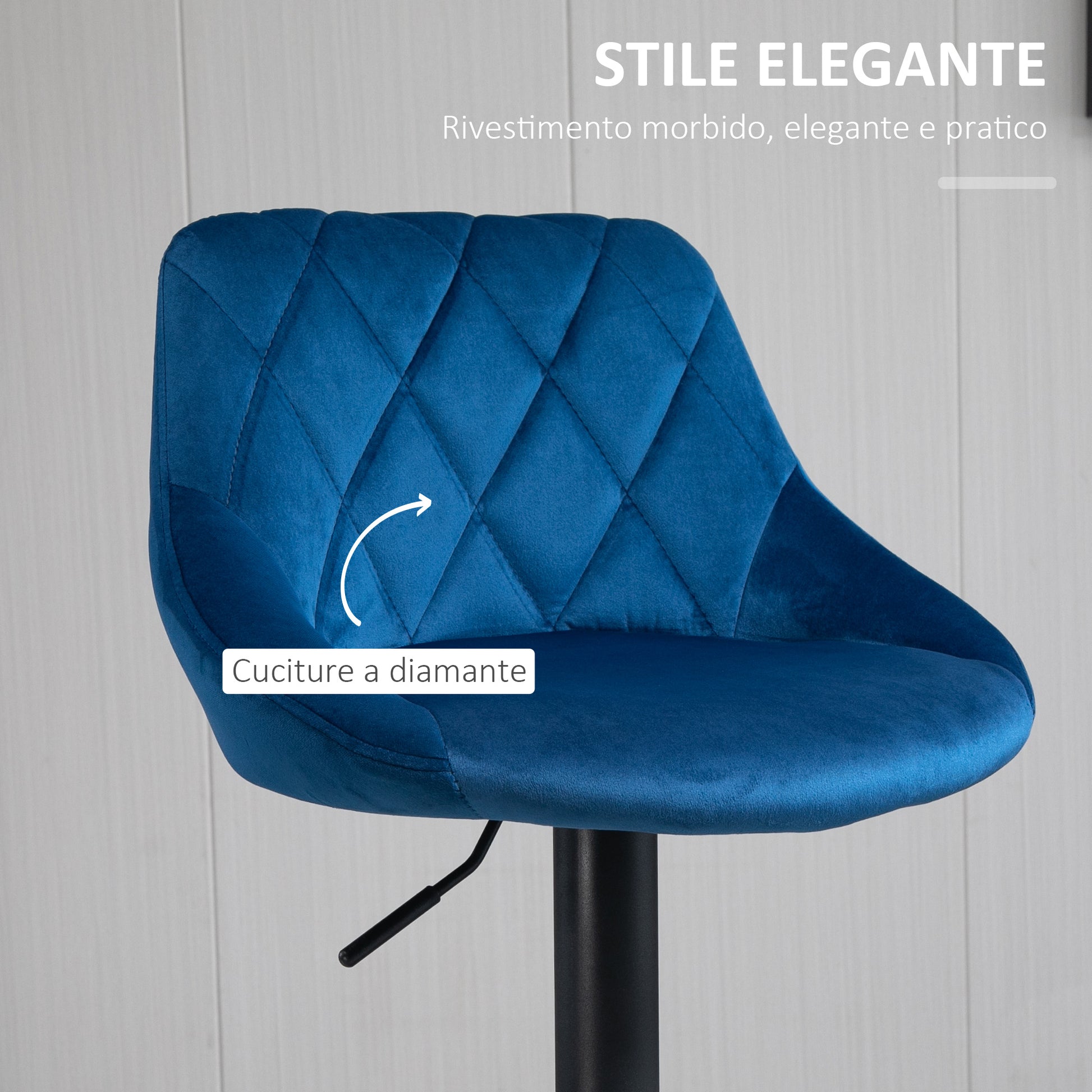 Set of 2 Bar Stools with Adjustable Height, Metal Base and Faux Leather Seat, Modern Swivel Barstools with Backrest and Footrest 46x48x83-104cm, Blue