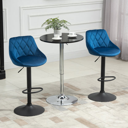 Set of 2 Bar Stools with Adjustable Height, Metal Base and Faux Leather Seat, Modern Swivel Barstools with Backrest and Footrest 46x48x83-104cm, Blue