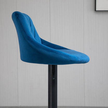 Set of 2 Bar Stools with Adjustable Height, Metal Base and Faux Leather Seat, Modern Swivel Barstools with Backrest and Footrest 46x48x83-104cm, Blue