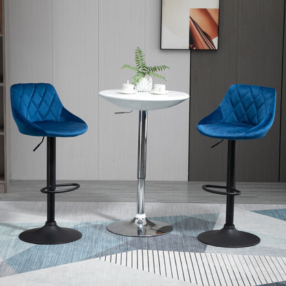 Set of 2 Bar Stools with Adjustable Height, Metal Base and Faux Leather Seat, Modern Swivel Barstools with Backrest and Footrest 46x48x83-104cm, Blue
