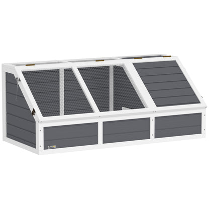 Unpaved Land Tortoise House with Openable Panel and 2 Separate Spaces, Made of Fir Wood and Galvanized Steel, 120x55x50H cm, Light Gray and White