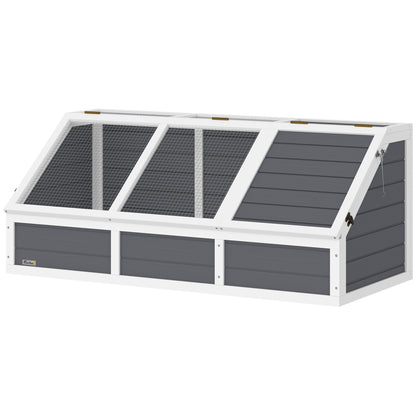 Unpaved Land Tortoise House with Openable Panel and 2 Separate Spaces, Made of Fir Wood and Galvanized Steel, 120x55x50H cm, Light Gray and White