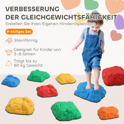 Balance Stones for Kids 9-Piece Set Non-Slip Stackable River Stones, Stackable Stones Up to 80 kg Weight Capacity, Balance Training for 3-8 Year Olds, Indoor and Outdoor Play Colorful