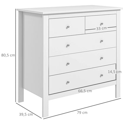 Dresser Sideboard with 5 Drawers Storage Cabinet Modern Drawer Cabinet for Living Room Bedroom Hallway White 79 x 39.5 x 80.5 cm