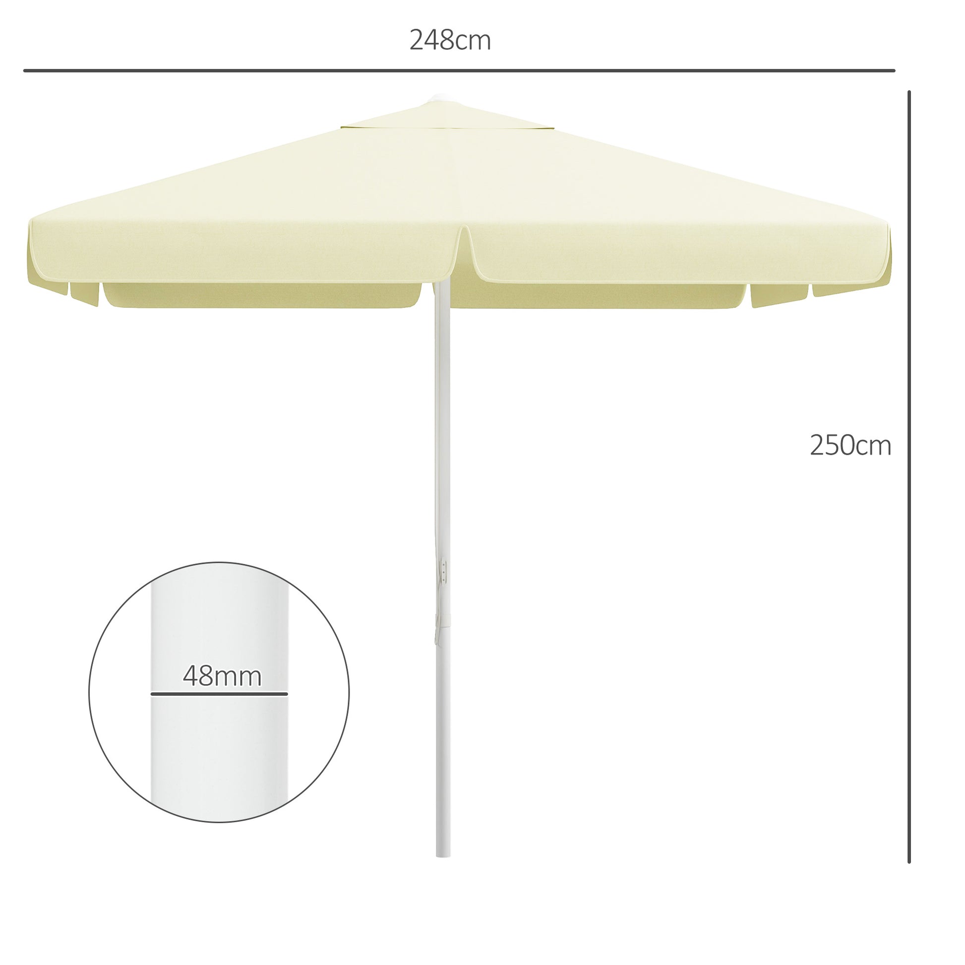 Umbrella, 2.5 x 2.5 m Balcony Umbrella, Height Adjustable Patio Umbrella, Beach Umbrella with 8 Struts, for Garden, Aluminum Frame, Beige