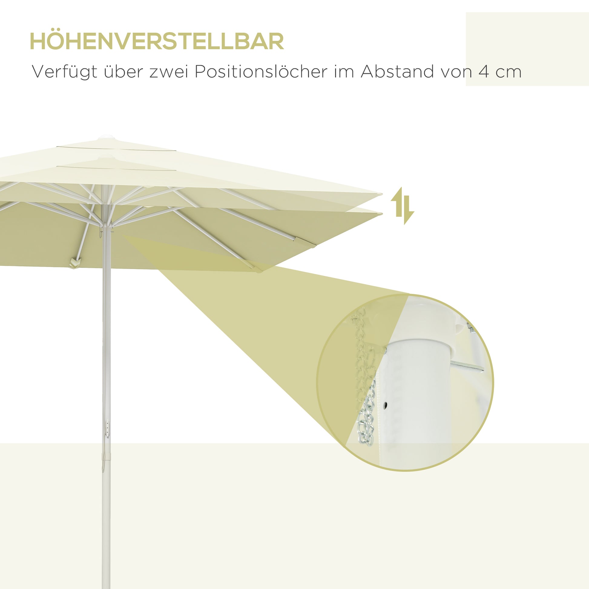 Umbrella, 2.5 x 2.5 m Balcony Umbrella, Height Adjustable Patio Umbrella, Beach Umbrella with 8 Struts, for Garden, Aluminum Frame, Beige