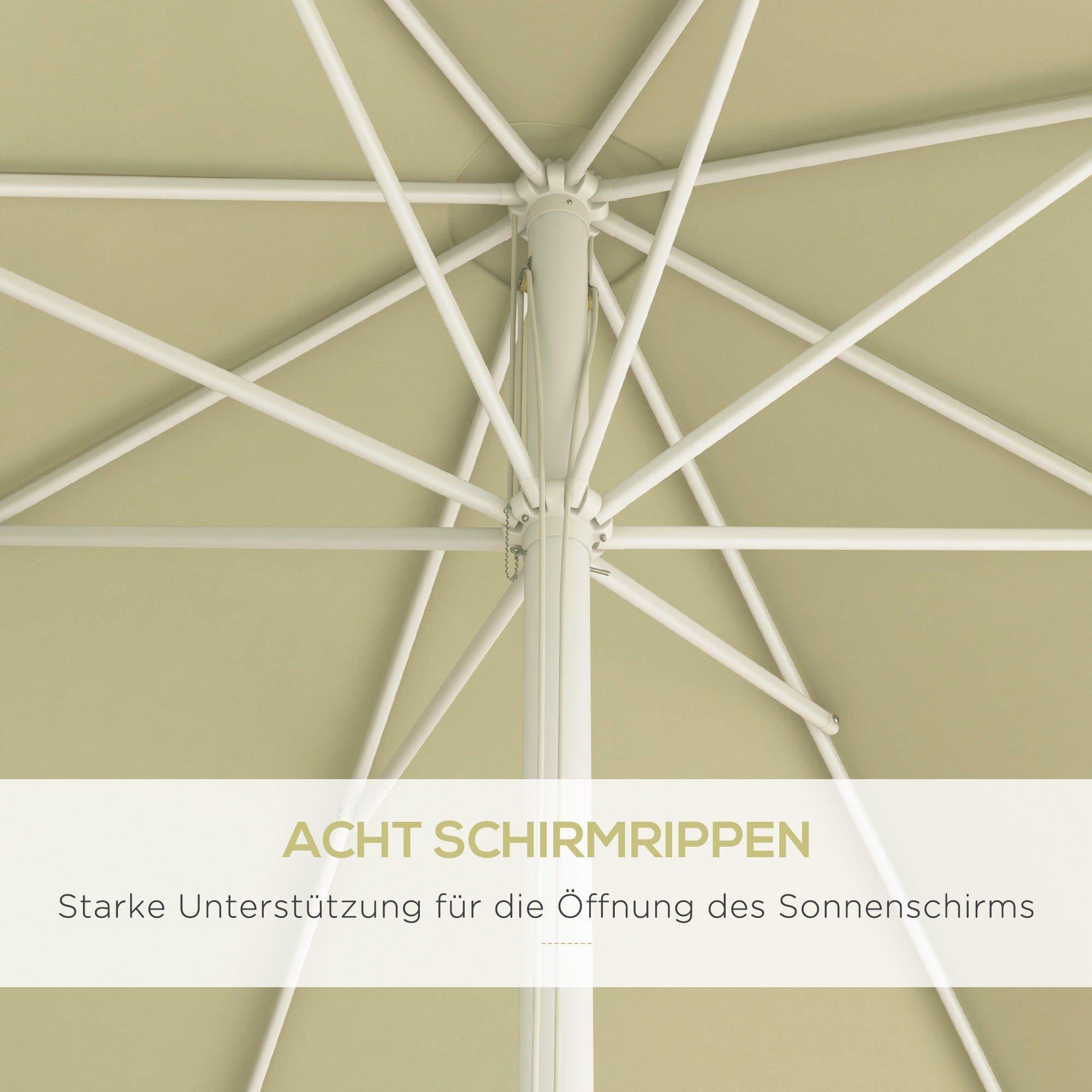 Umbrella, 2.5 x 2.5 m Balcony Umbrella, Height Adjustable Patio Umbrella, Beach Umbrella with 8 Struts, for Garden, Aluminum Frame, Beige