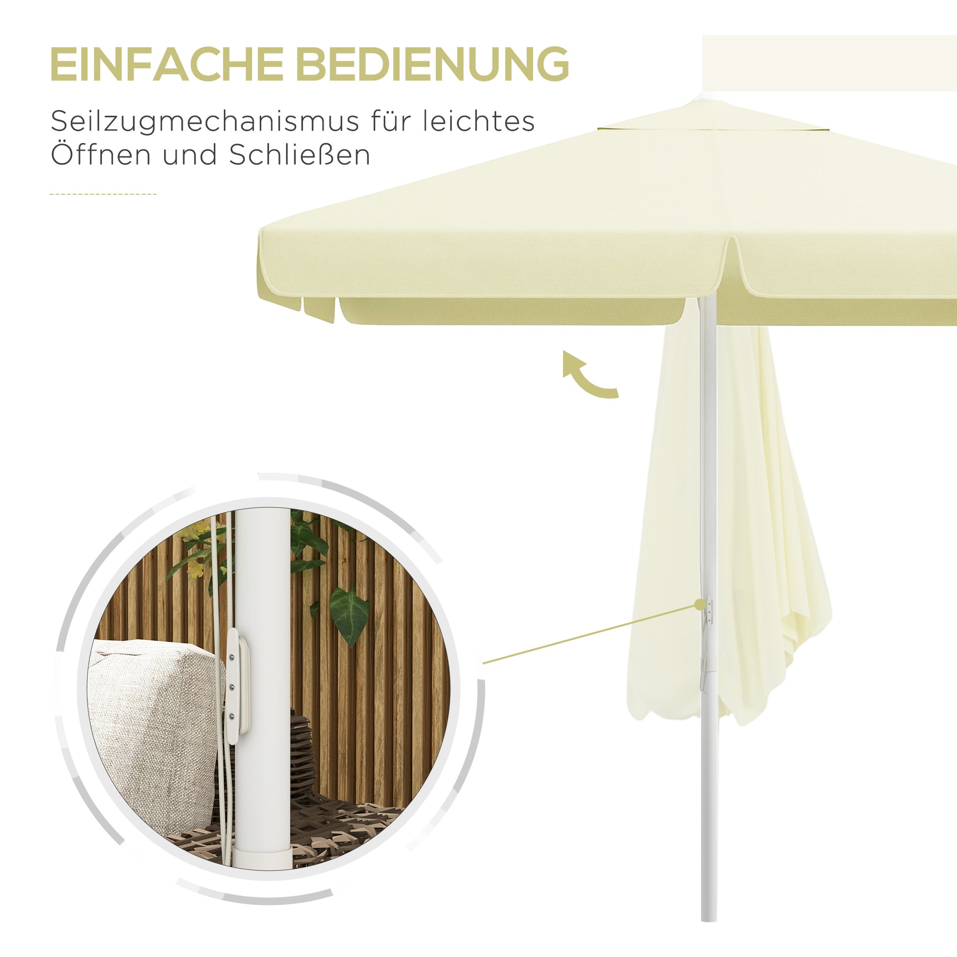 Umbrella, 2.5 x 2.5 m Balcony Umbrella, Height Adjustable Patio Umbrella, Beach Umbrella with 8 Struts, for Garden, Aluminum Frame, Beige
