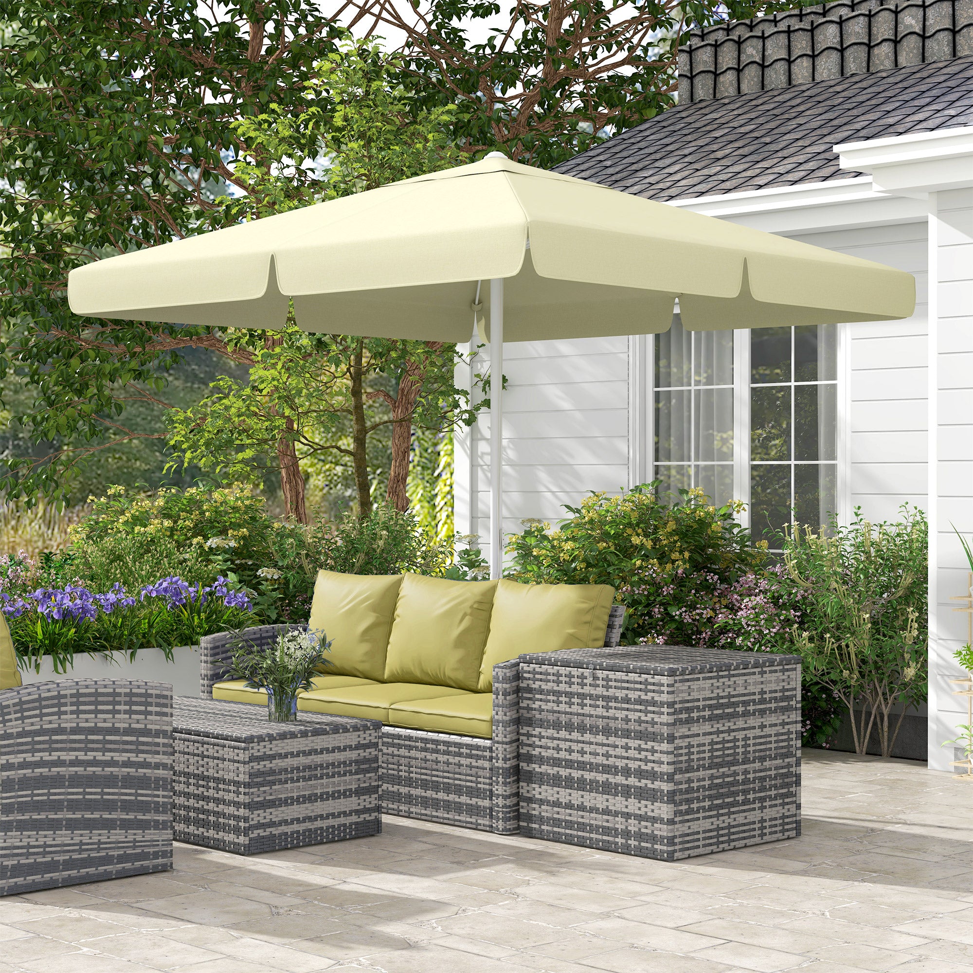 Umbrella, 2.5 x 2.5 m Balcony Umbrella, Height Adjustable Patio Umbrella, Beach Umbrella with 8 Struts, for Garden, Aluminum Frame, Beige