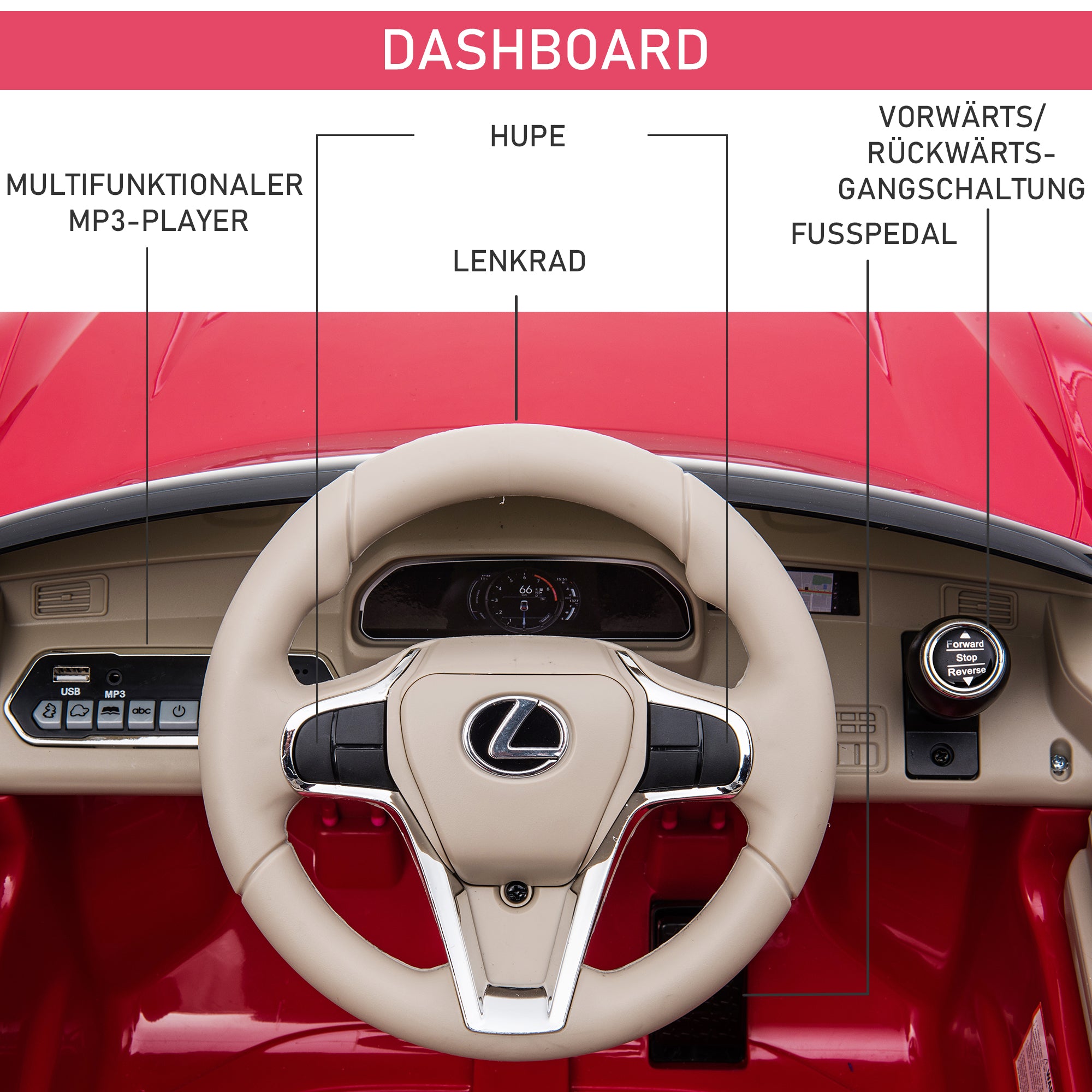 Kids Car Children's Vehicle the officially licensed Ride-On Lexus LC500 for 3-6 Years Electric Car with 2.4G Remote Control MP3/USB Light Music Plastic Metal Red 106 x 43 x 44 cm