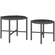Set of 2 Garden Nesting Coffee Tables with Tempered Glass Top, Aluminum Frame for Patio, Balcony, Porch, Black