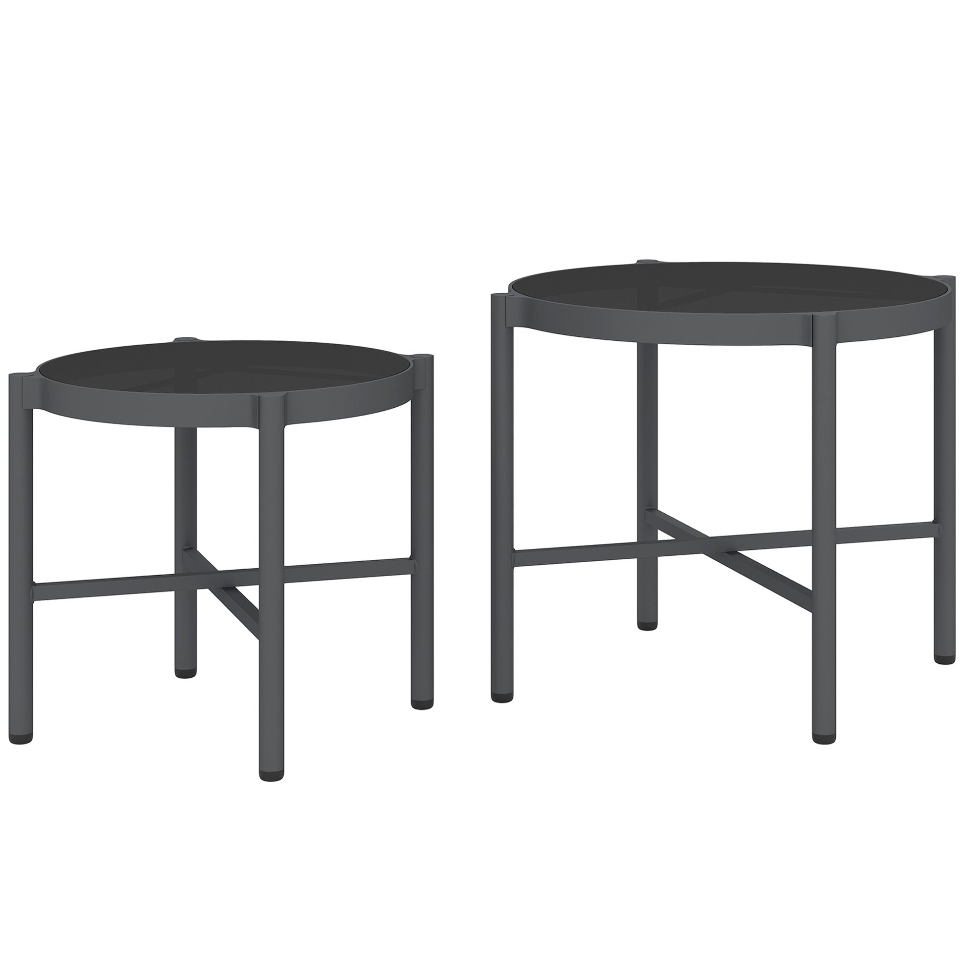 Set of 2 Garden Nesting Coffee Tables with Tempered Glass Top, Aluminum Frame for Patio, Balcony, Porch, Black
