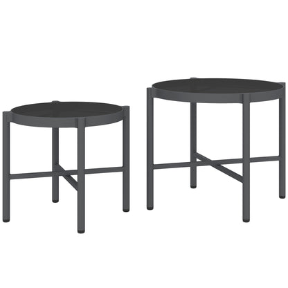 Set of 2 Garden Nesting Coffee Tables with Tempered Glass Top, Aluminum Frame for Patio, Balcony, Porch, Black