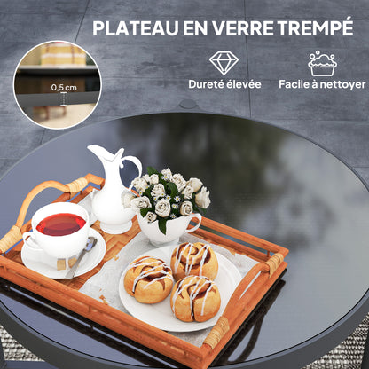 Set of 2 Garden Nesting Coffee Tables with Tempered Glass Top, Aluminum Frame for Patio, Balcony, Porch, Black