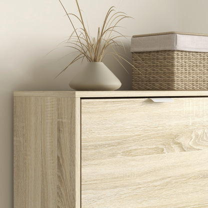 Shoe Cabinet with Mirror for 16 Pairs of Shoes, 4 Flip-up Drawers and 2 Compartments with Adjustable Shelf, 82x30x168cm, Oak