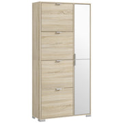 Shoe Cabinet with Mirror for 16 Pairs of Shoes, 4 Flip-up Drawers and 2 Compartments with Adjustable Shelf, 82x30x168cm, Oak