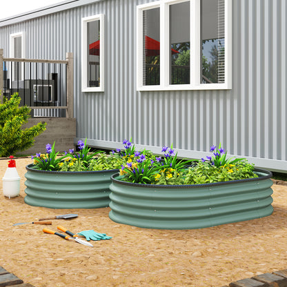 Set of 2 Galvanized Steel Raised Garden Beds, Modular Outdoor Planter, 135 x 90 x 30 cm (53.1 x 35.4 x 11.8 in), Green