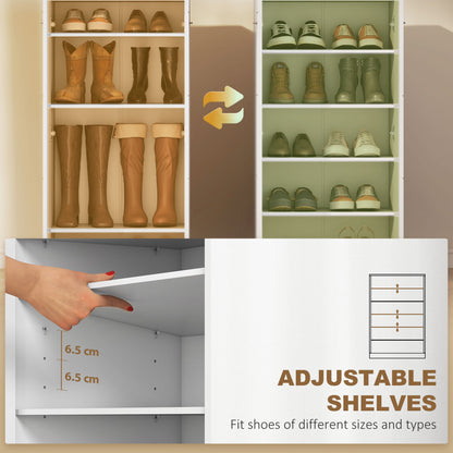 Shoe Cabinet, 2-Door 5-Tier Shoe Storage with Adjustable Shelves, Holds 10 Pairs, High-Gloss White, 21.7 x 14.2 x 42.5 in (55 x 36 x 108 cm)