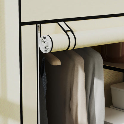 Wardrobe Fabric Wardrobe with 6 Shelves, Clothes Rail, Zipper Folding Cabinet for Dressing Room Bedroom, 103 x 43 x 162.5 cm, Cream
