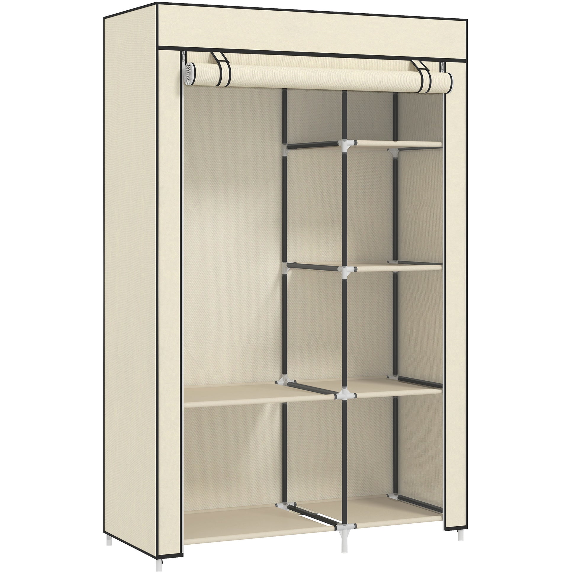 Wardrobe Fabric Wardrobe with 6 Shelves, Clothes Rail, Zipper Folding Cabinet for Dressing Room Bedroom, 103 x 43 x 162.5 cm, Cream